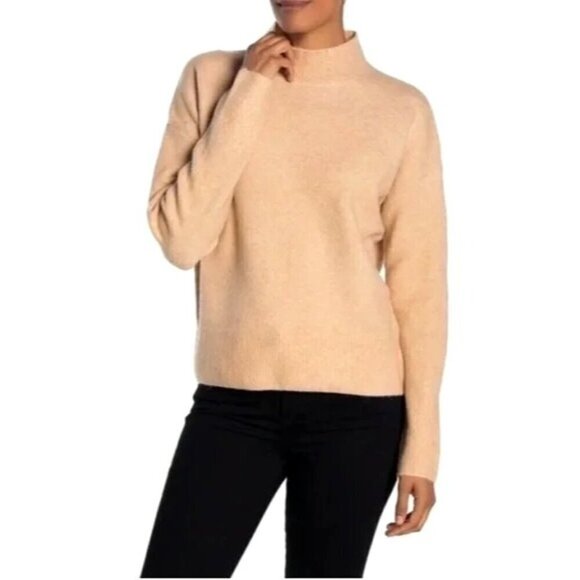 Magaschoni Sweater Women Small Tan Knit Wool Blend Mock Neck Pullover - Picture 1 of 10